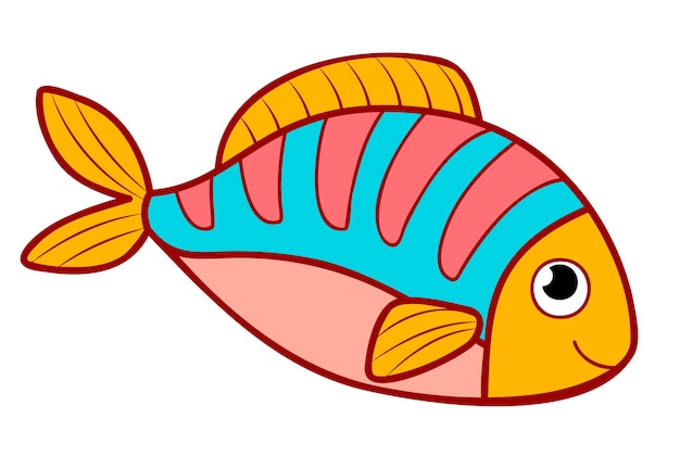 Dibujos animados de pescado lindo. Ilustración de vector de imágenes prediseñadas de pescado