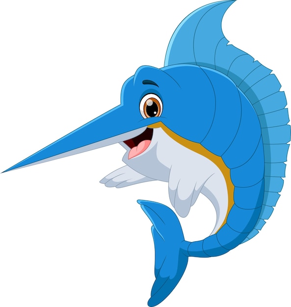 dibujos animados de pez marlin sobre fondo blanco