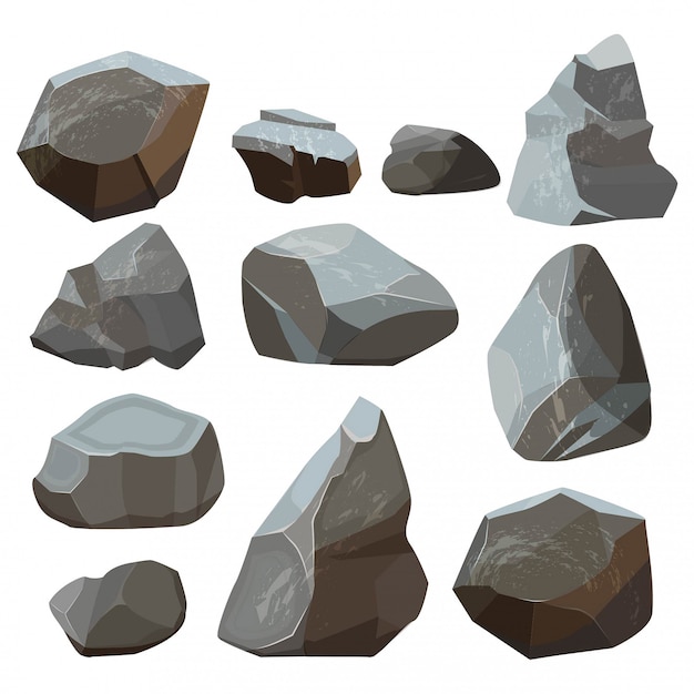 Vector dibujos animados de piedras rock montañas losa ilustraciones rocosas aisladas en blanco