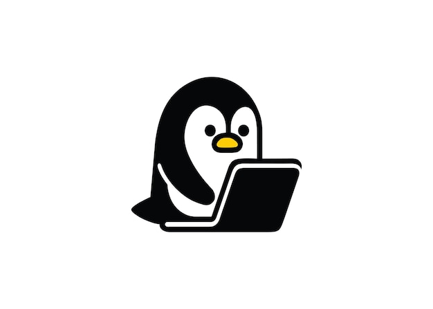 Dibujos animados de pingüinos expertos en tecnología con computadora portátil perfectos para blogs tecnológicos de contenido educativo