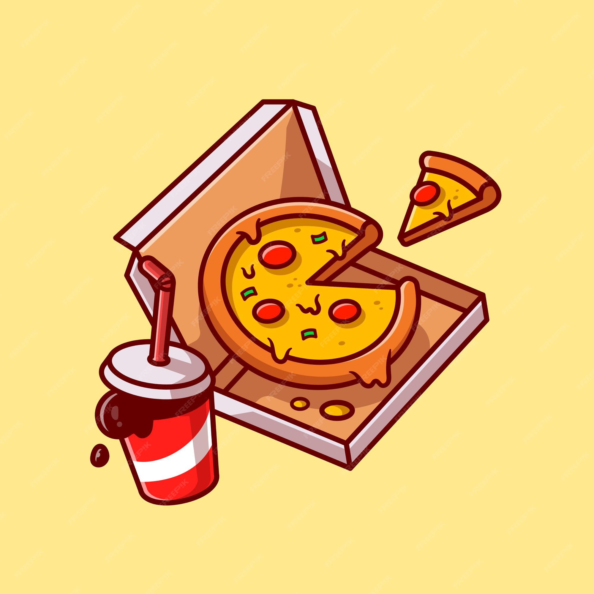 Dibujos animados de pizza y cola | Vector Premium