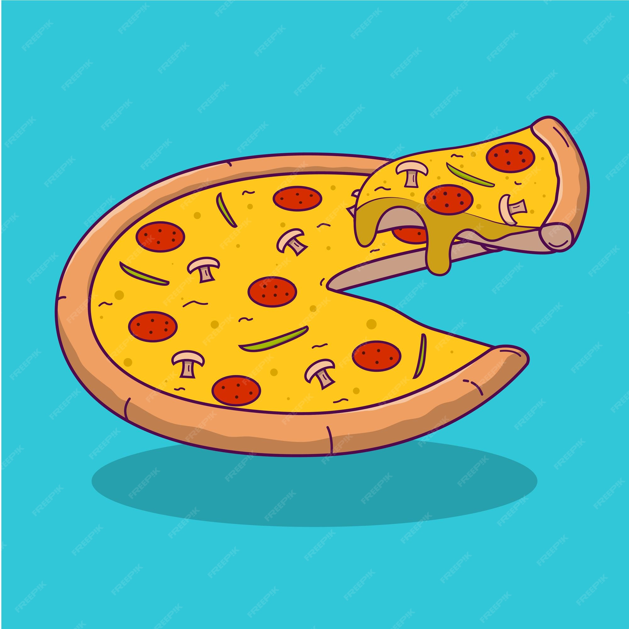 Dibujos animados de pizza sobre fondo azul | Vector Premium