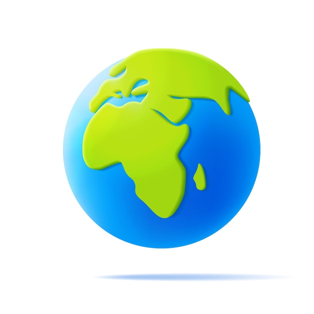 Dibujos animados planeta Tierra 3d vector icono sobre fondo blanco Día de la tierra o concepto de conservación del medio ambiente