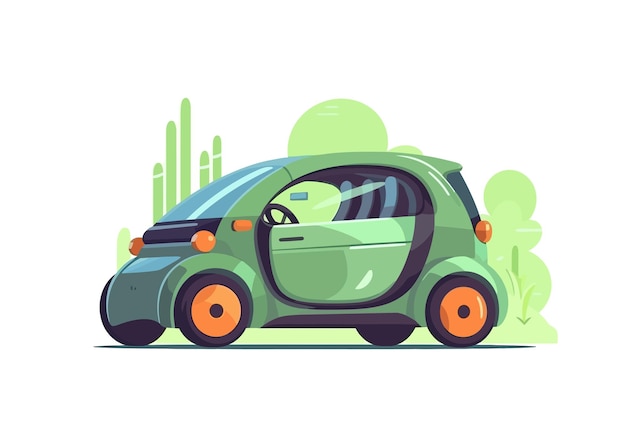 Vector dibujos animados planos de coche eléctrico ecológico aislados en fondo blanco ilustración vectorial