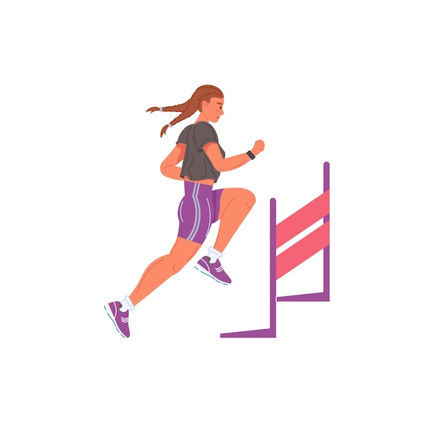 Dibujos animados planos corriendo mujer personajes deportes estilo de vida saludable vector ilustración concepto