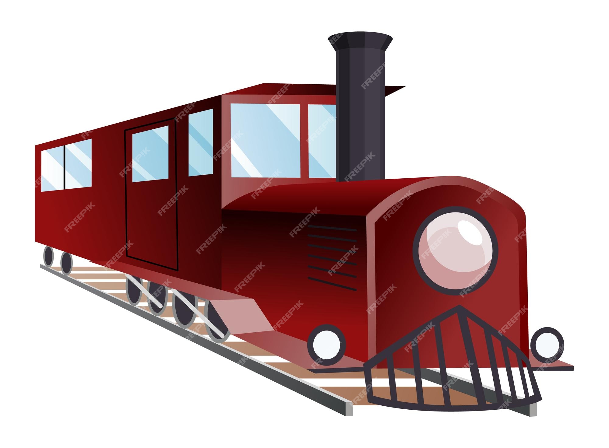 Dibujos animados planos del motor del tren locomotora de vapor vieja  ferrocarril tren o carro de pasajeros | Vector Premium