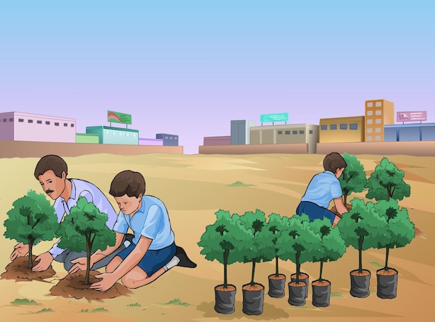 Vector dibujos animados de plantas de árboles