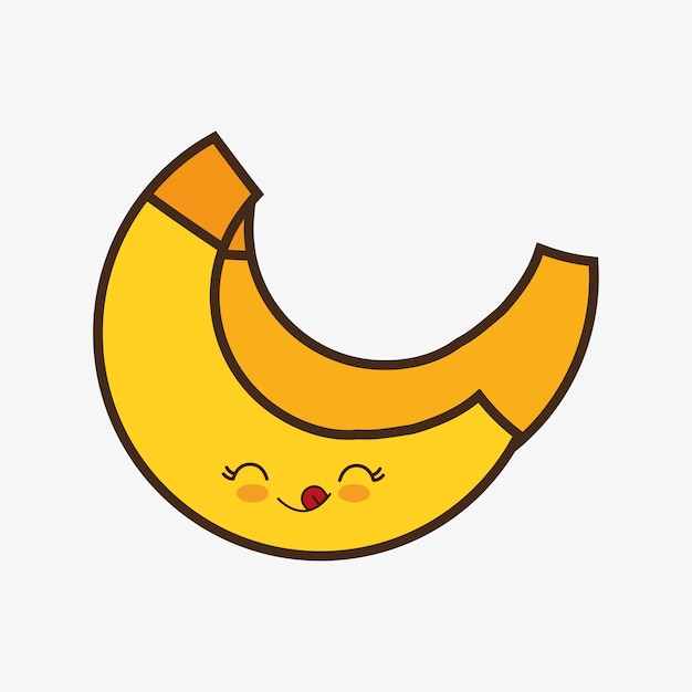 Dibujos animados de plátano kawaii sonriendo icono de alimentos saludables