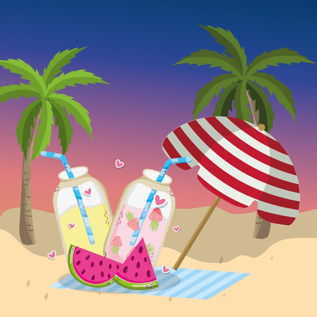 Dibujos animados de playa tropical paisaje tema
