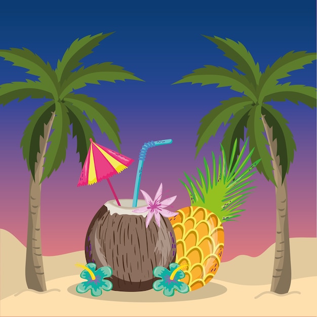 Dibujos animados de playa tropical paisaje tema