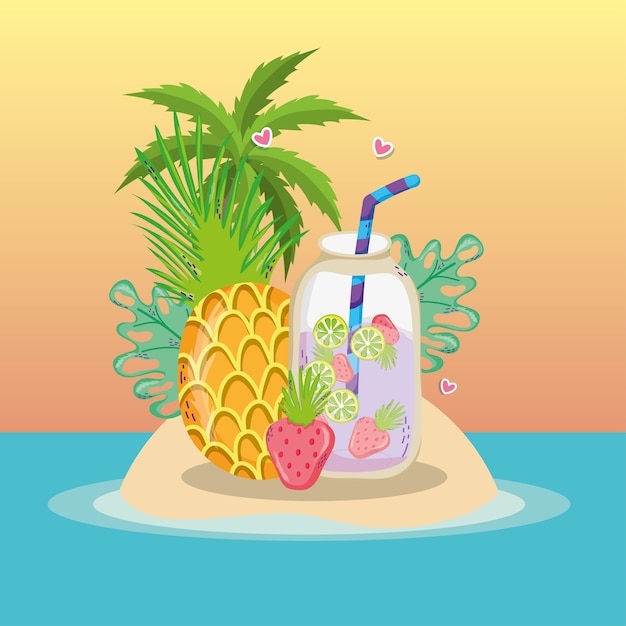 Dibujos animados de playa tropical paisaje tema