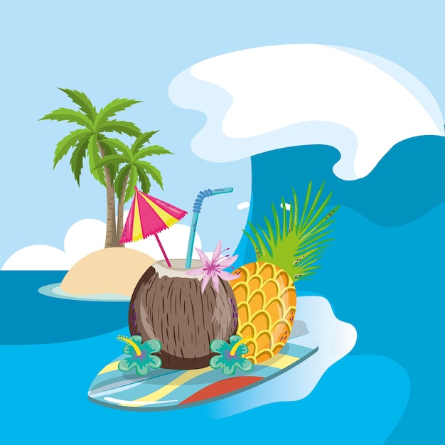 Dibujos animados de playa tropical paisaje tema
