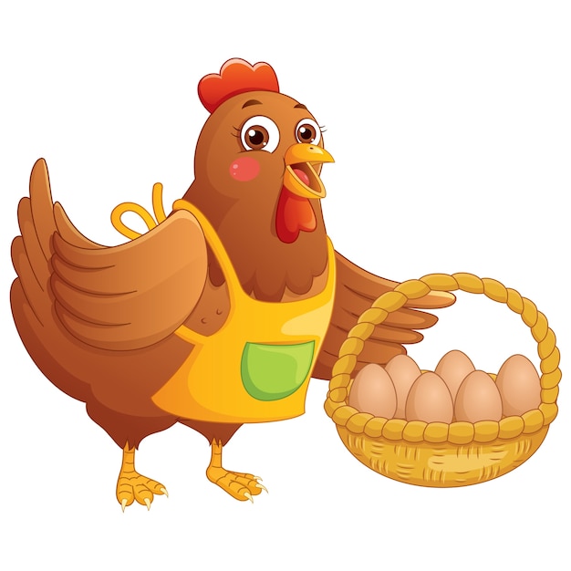 Dibujos animados de pollo manteniendo los huevos en la cesta | Vector Premium Dibujos animados de pollo manteniendo los huevos en la cesta | Vector Premium
