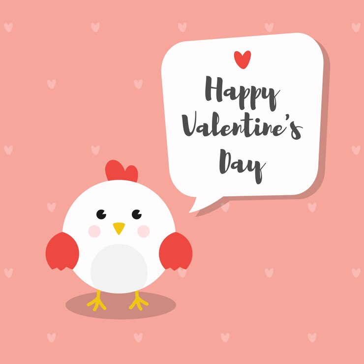 Dibujos animados de pollo en rosa corazón de rosa de fondo para invitación de San Valentín