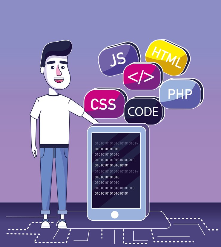 Vector dibujos animados de programador de software
