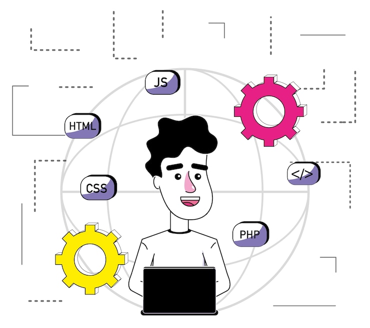 Vector dibujos animados de programador de software