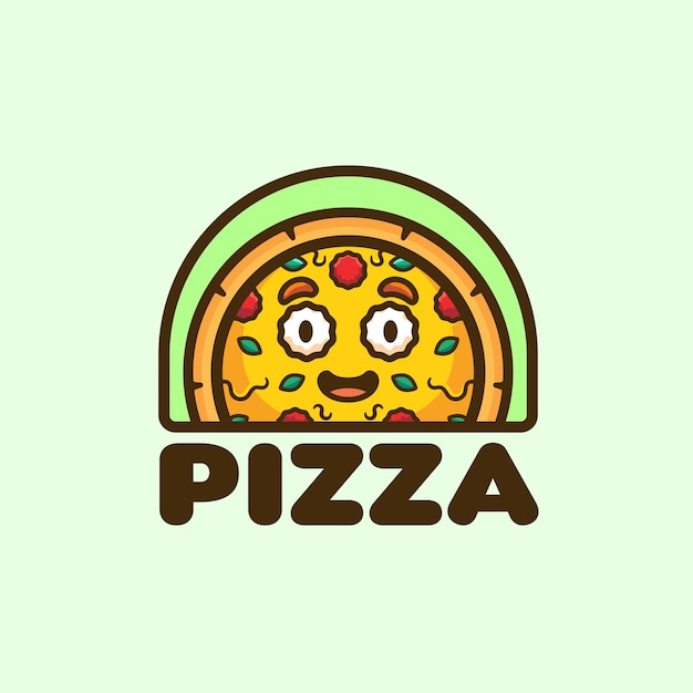 Dibujos animados una rebanada de pizza con una cara feliz y sonriente logotipo vector mascota personaje