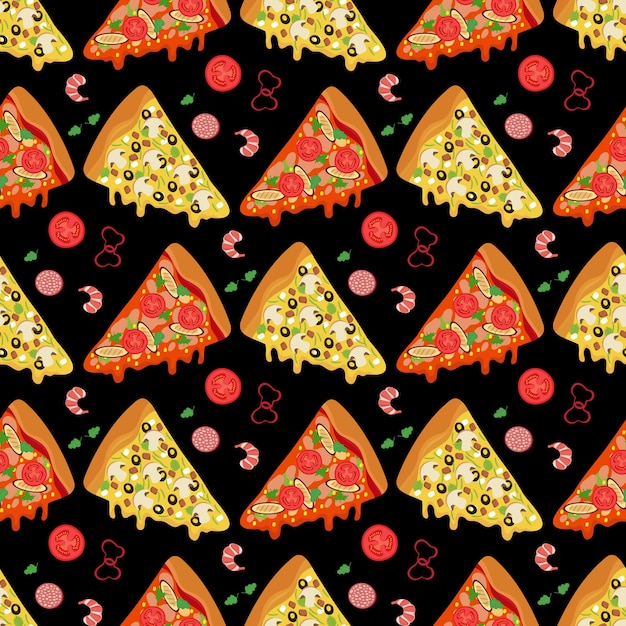 Dibujos animados rebanadas de pizza e ingredientes alimentos de fondo transparente