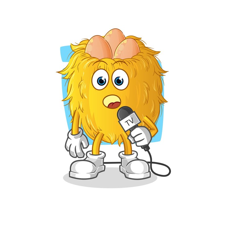 Vector dibujos animados de reportero de televisión de nido de pájaro. vector de mascota de dibujos animados