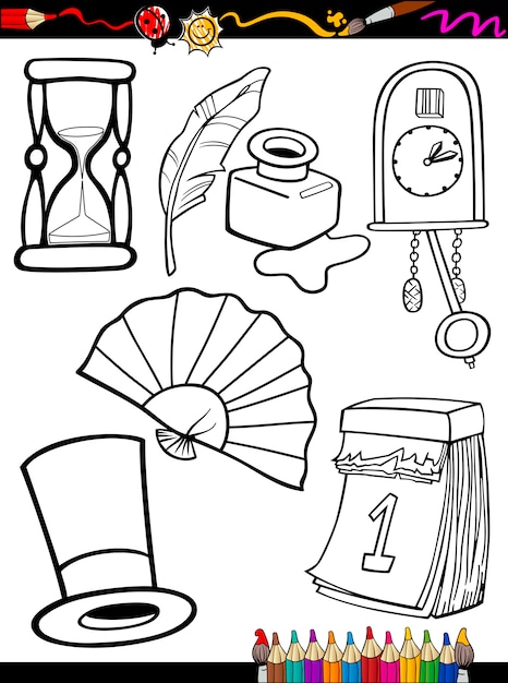 Dibujos animados retro objetos para colorear página | Vector Premium Dibujos animados retro objetos para colorear página | Vector Premium