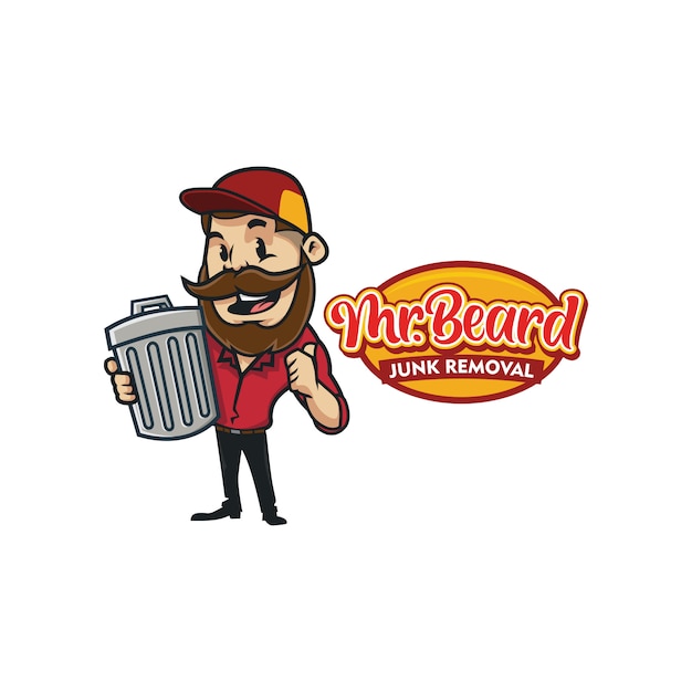 Dibujos animados retro vintage eliminación de basura beard guy mascota logo o beard guy logo