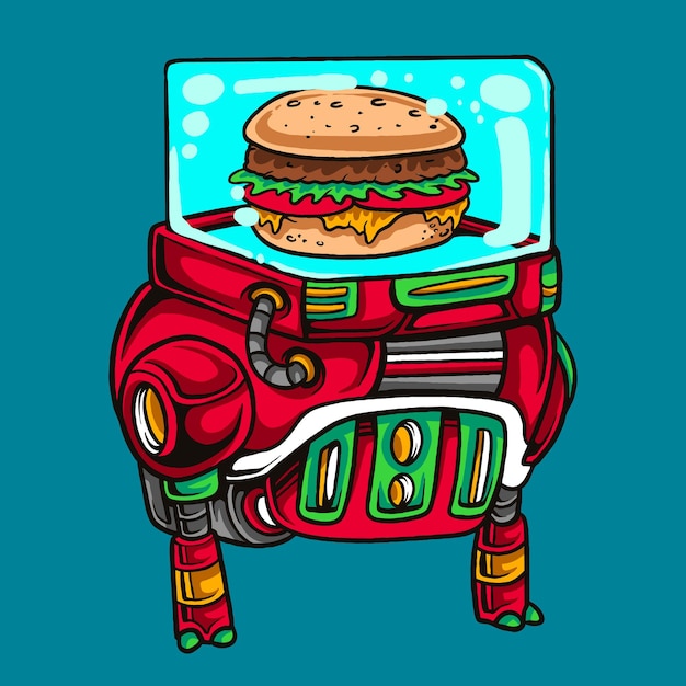 Vector dibujos animados de robot de hamburguesa de comida rápida