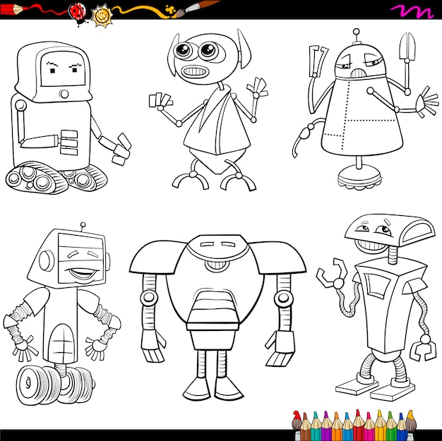 Vector dibujos animados de robots de fantasía para colorear