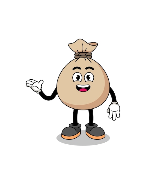 Dibujos animados de saco de dinero con diseño de personajes de pose de bienvenida