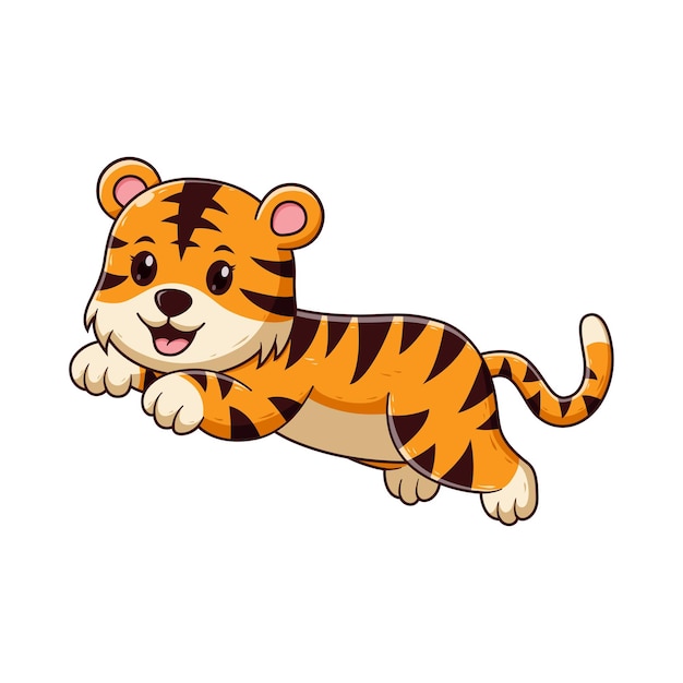 Dibujos animados de salto de tigre lindo. Concepto de icono de animales
