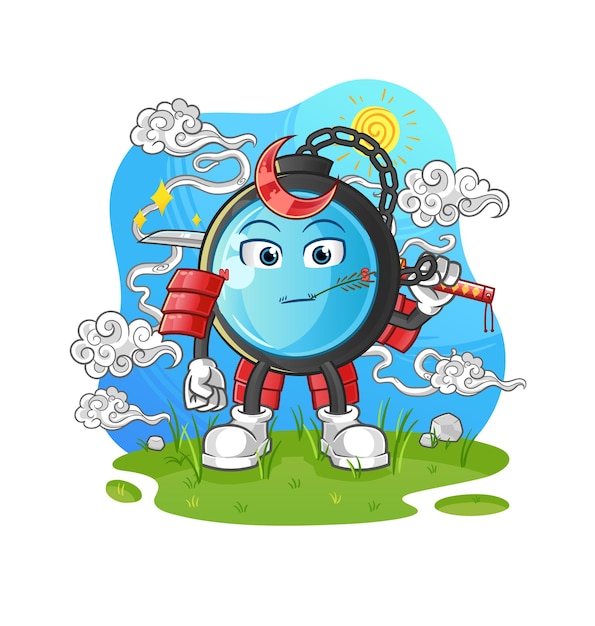 Dibujos animados de samurai de brújula. vector de mascota de dibujos animados