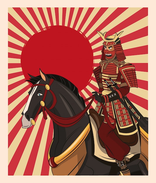 Vector dibujos animados samurai hombre