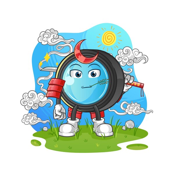 Dibujos animados de samurai de lente de cámara. vector de mascota de dibujos animados