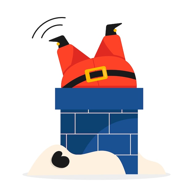 Dibujos animados Santa Claus camina atrapado en la chimenea Feliz Navidad Vector gráfico