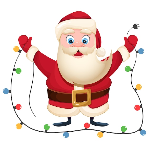 Dibujos animados de santa claus con guirnalda
