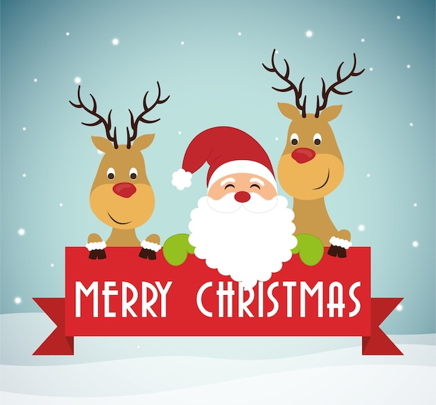 Dibujos animados de Santa y renos del diseño de Chistmas