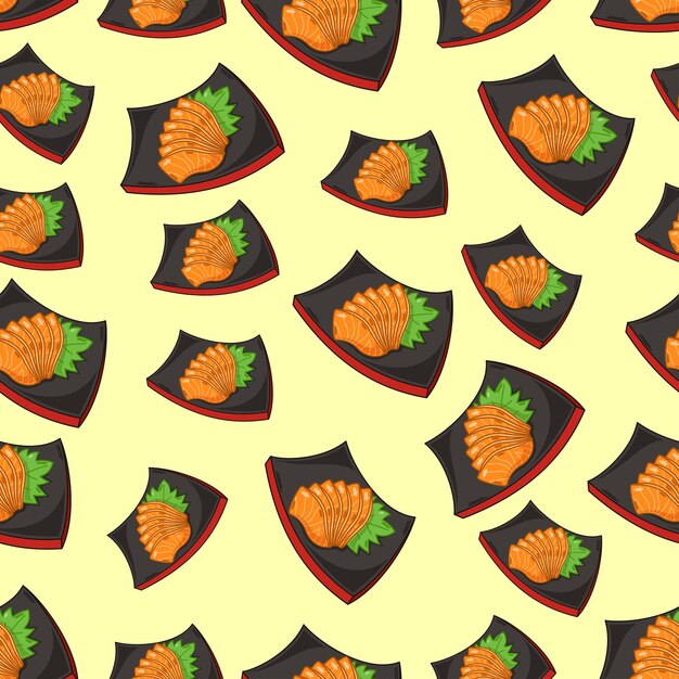 Dibujos animados sashimisalmon comida japonesa de patrones sin fisuras en colores de fondo