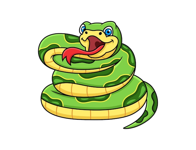 Dibujos animados de serpiente verde aislado sobre fondo blanco