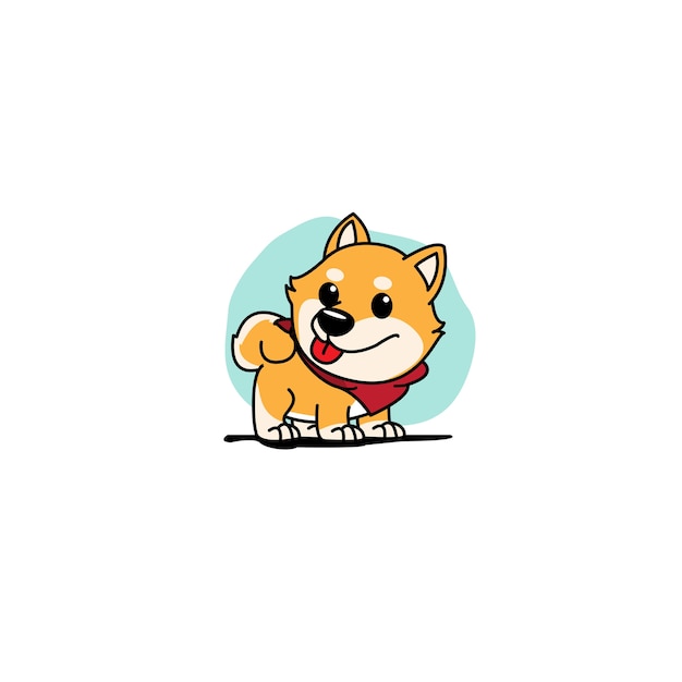dibujos animados de shiba inu con icono de bufanda roja