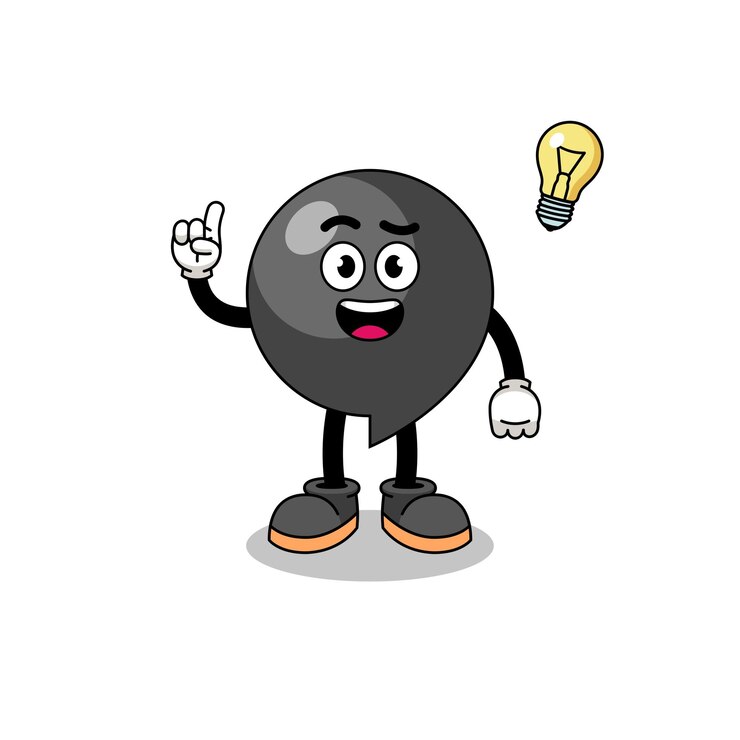 Vector dibujos animados de símbolo de coma con una pose de idea
