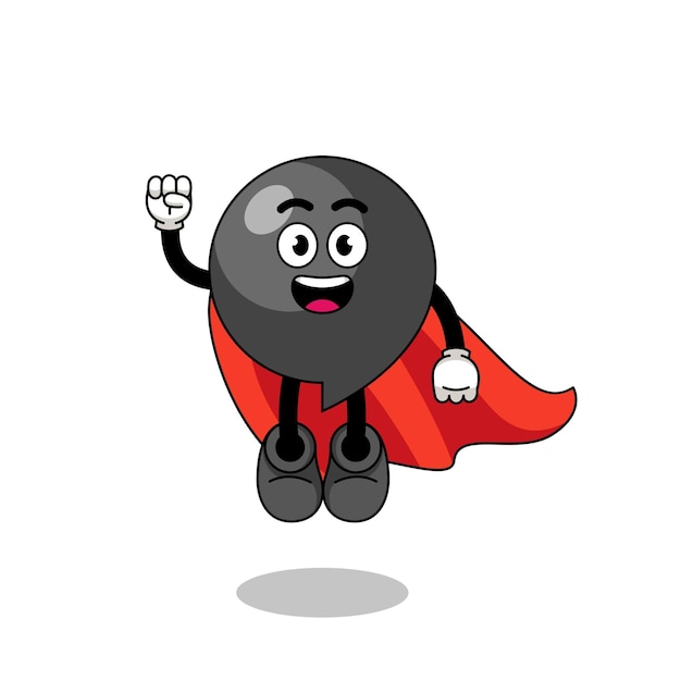 Dibujos animados de símbolo de coma con superhéroe volador
