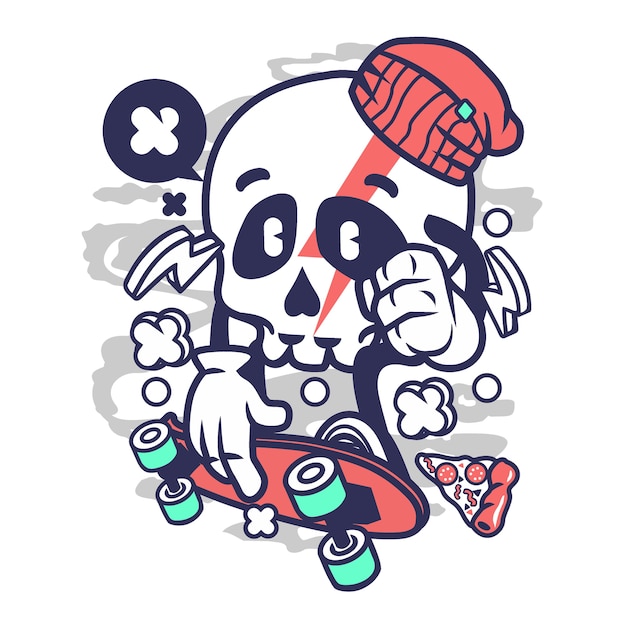 Dibujos animados de skateboard skull