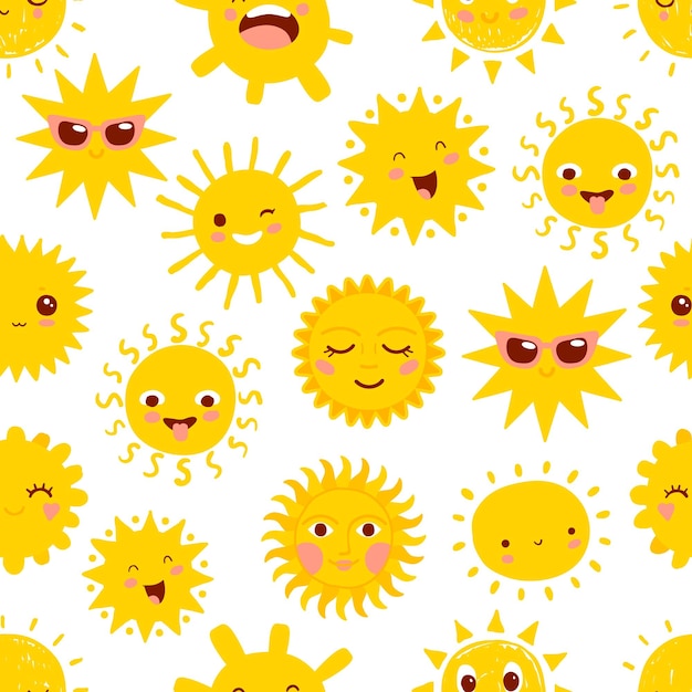 Dibujos animados sol personajes vector de patrones sin fisuras