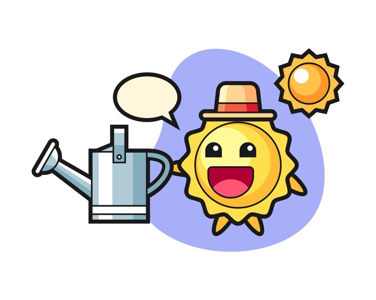 Vector dibujos animados de sol con regadera