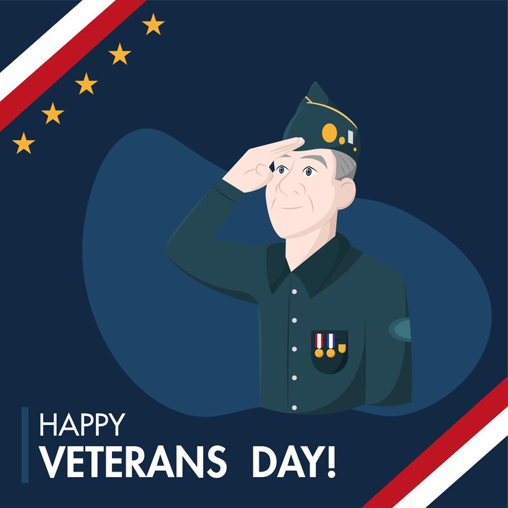 Vector dibujos animados de soldados veteranos haciendo un saludo feliz día de los veteranos ilustración vectorial