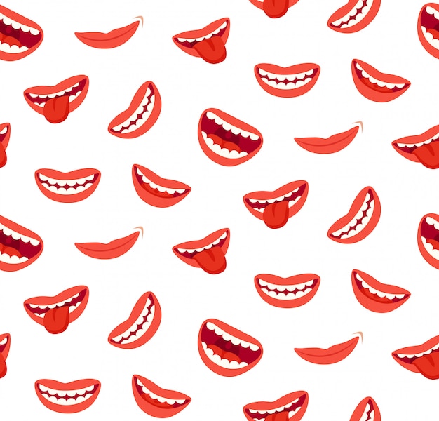 Dibujos animados sonriendo labios de patrones sin fisuras