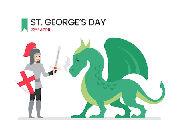 Vector dibujos animados de st. ilustración del día de george con dragón y caballero