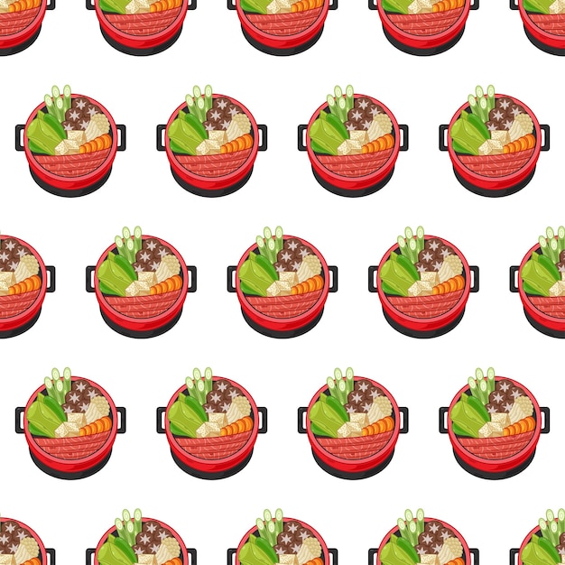 Dibujos animados sukiyaki comida japonesa de patrones sin fisuras en colores de fondo