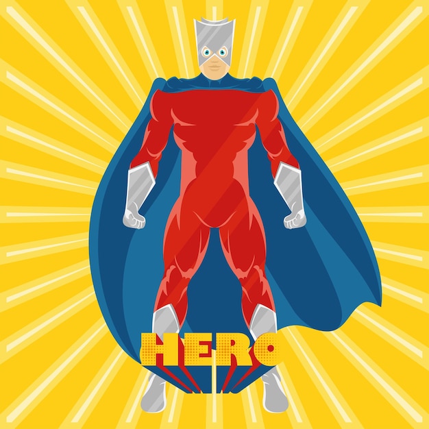 Dibujos animados de superhéroe masculino aislado sobre un fondo rayado vector