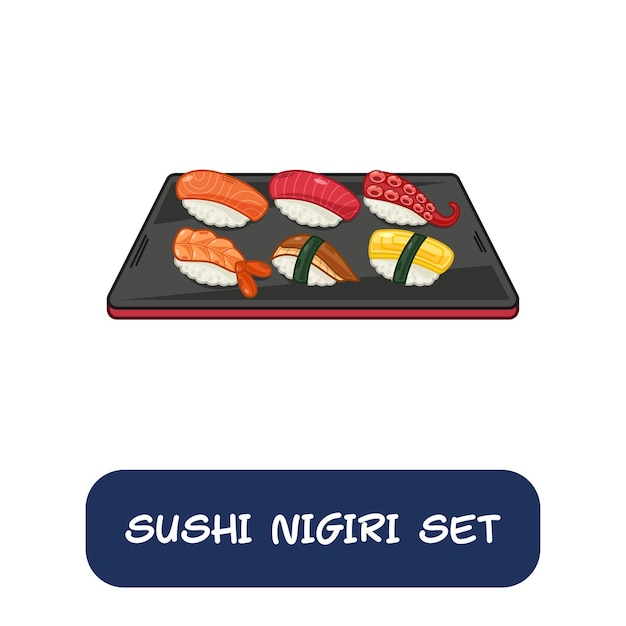 Dibujos animados sushi nigiri set vector de comida japonesa aislado sobre fondo blanco