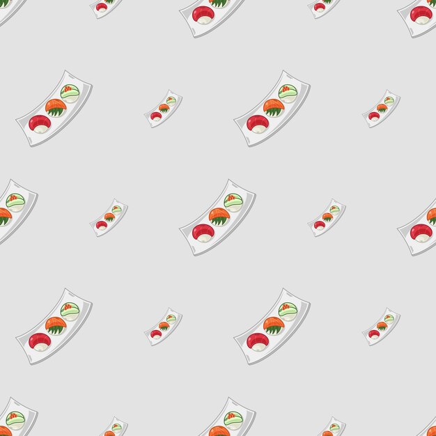 Dibujos animados sushi temari comida japonesa de patrones sin fisuras en colores de fondo